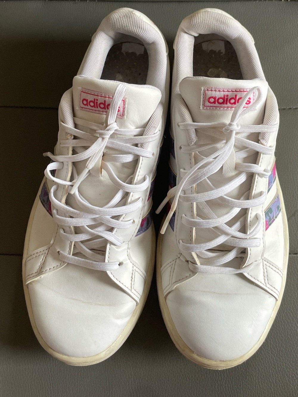 adidas White Sneakers with Pink and Blue Accent - Women's Low-Top Trainers